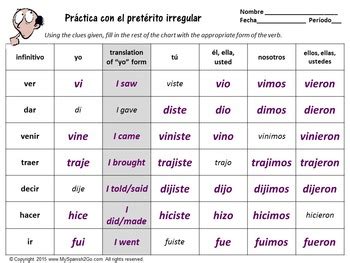 Irregular Verbs In The Preterite Worksheet
