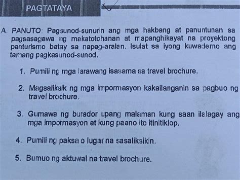 Pagtatayaa Panuto Pagsunod Sunurin Ang Mga Hakbang At Panuntunan