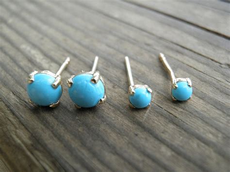K Gold Studs Tiny Mm Turquoise Stud Earrings Turq Uoise Etsy
