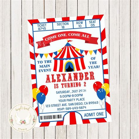Circus Birthday Invitation Circus Carnaval Invitation Circus Party