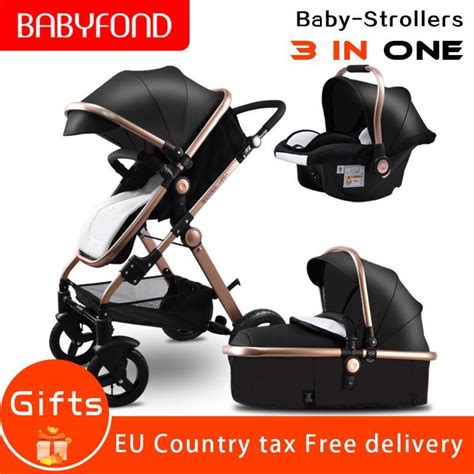 Golden Baby Stroller High Landscape Baby Cars Pu Material 3 In 1