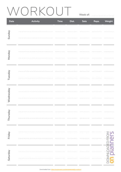 Download Printable Weekly Workout Template Pdf With Blank Workout Schedule Template Workout