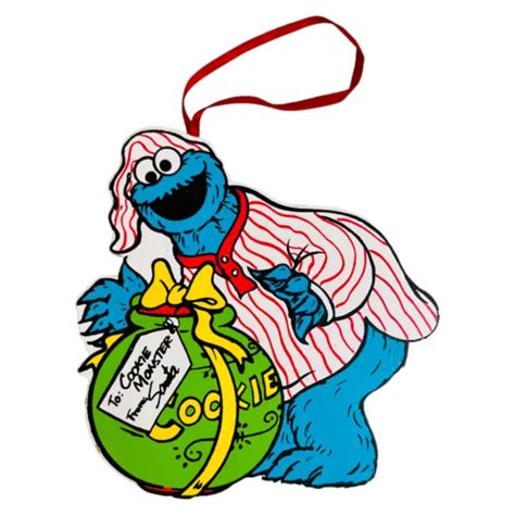 Sesame Street Christmas Ornament Vintage Wooden Cookie Monster Jim