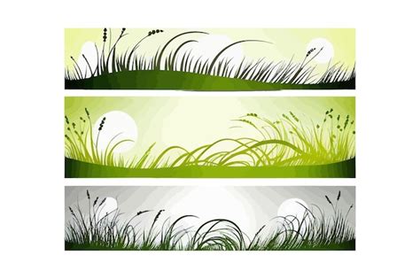 Premium Vector Set Of Horizontal Banners Of Wavy Meadow Silhouettes