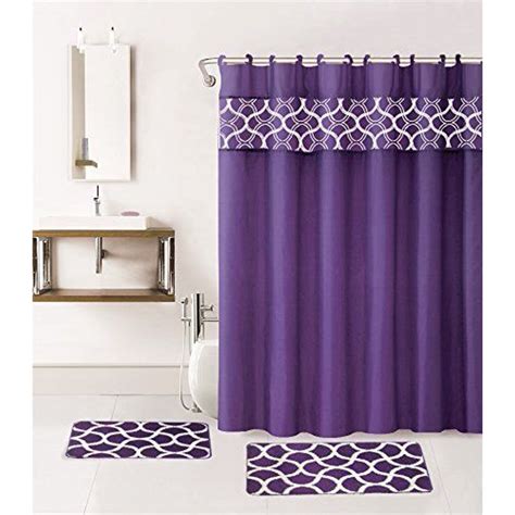 Home Fashion Geometric 15 Piece Bathroom Set Shower Curtain Bath Mat