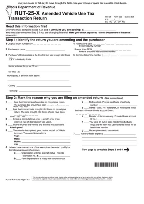 Fillable Form Rut 25 X Amended Vehicle Use Tax Transaction Return