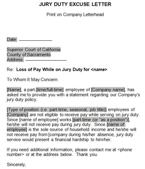 Employer Template Jury Duty Excuse Letter Employer Pdf Download