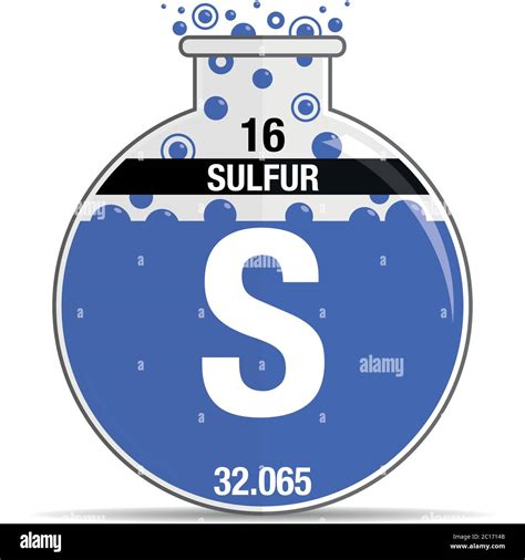 Sulfur Symbol On Chemical Round Flask Element Number 16 Of The