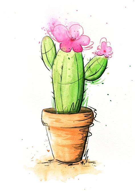 Bl Hender Kaktus Watercolor Flower Art Cactus Painting Cactus Drawing