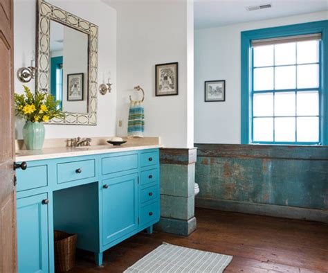The new taller crown was primed and painted like the cabinets and the walls were painted a paler shade of blue with a hint more gray in it. To da loos: A dozen fun Blue bathroom vanities