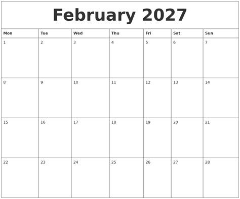 Check spelling or type a new query. February 2027 Calendar Free Printable