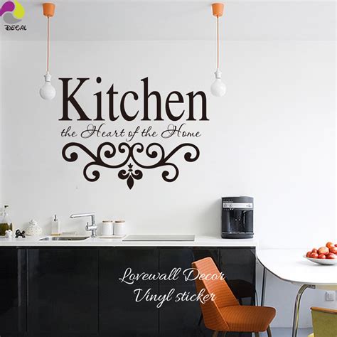 Kitchen The Hearts Of The Home Quote Wall Sticker Kitchen Lettering Sign Flower Wall Decal Cut