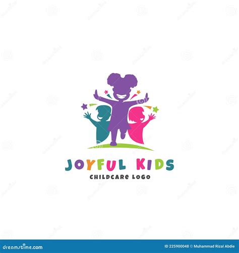 Joyful Kids Childcare Logo Template With Running Happy Kids Silhouette
