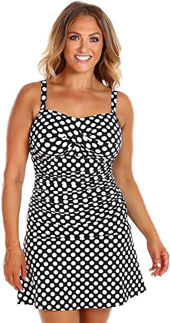 Capriosca Plus Size Bandeau Swim Dress Black And White Polka Dot