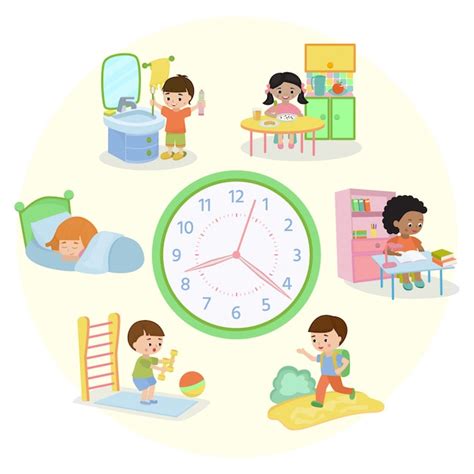 Ilustración de banner de horario de niños rutina diaria conjunto de
