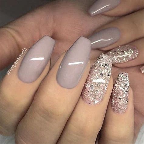 REPOST Taupe Grey And Glitter On Coffin Nails Picture And Nail Design By