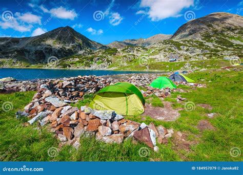 Colorful Camping Tents On The Shore Of Lake Transylvania Romania