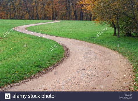 Curved Path Through A Park In Autumn Germany Bavaria Aschaffenburg