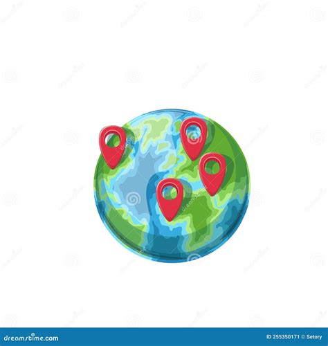 Travel Pins On Globe With World Map Global Worldwide Trip Around