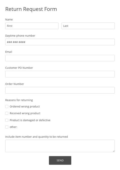 Free Return Request Form Template 123formbuilder