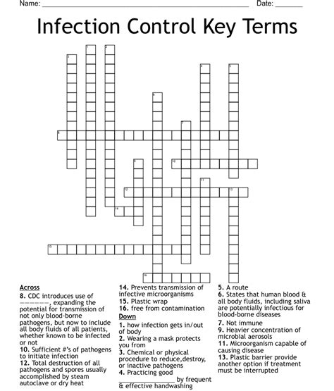 Infection Control Terms Crossword Wordmint