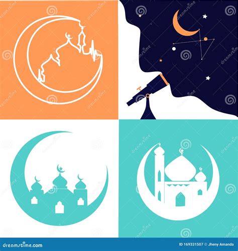 Set Of Crescents Ramadan Kareem Greeting Hilal Illustration With