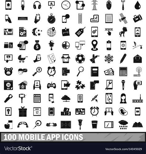 100 Mobile App Icons Set Simple Style Royalty Free Vector