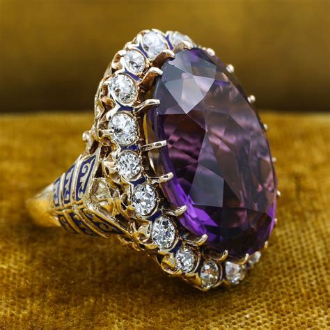C1880 Russian Amethyst And Diamond Enamel Ring Pippin Vintage Jewelry