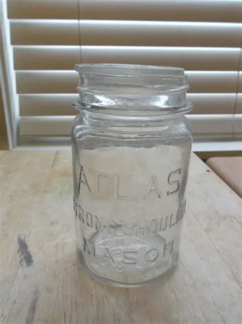 Vintage Hazel Atlas Strong Shoulder Mason Pint Clear Glass Jar W Flat