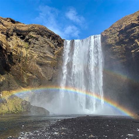 Incredibly Clear And Bright Rainbow Over The Skógafoss Waterfall