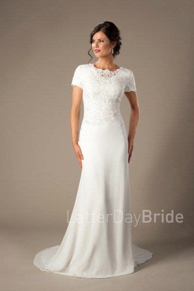 lds wedding dresses with lace and bateau neckline, the Solange at