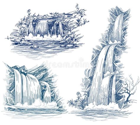 Water Falls Drawing Stock Vector Illustration Of Fountainhead