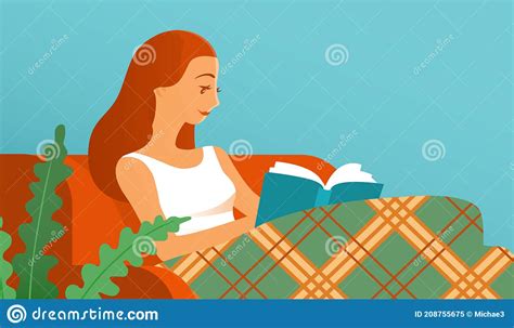 beautiful girl reads a book at home on the couch stock vector illustration of cartoony sofa