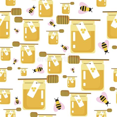 Cute Seamless Pattern Honey And Bees Flat Vector Stock Illustration