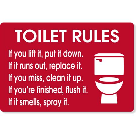 Toilet Rules Engraved Sign Custom Signs