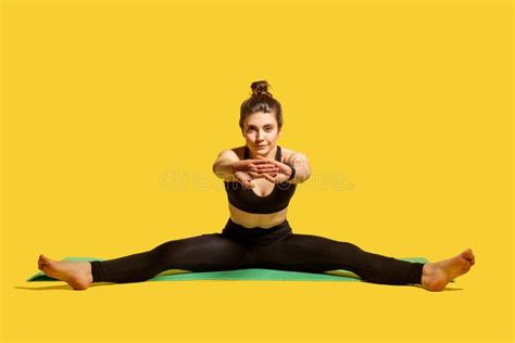 Girl Doing Exercises Aerobics Warming Up Gymnastics Flexibility Leg Up Stretching Workout Gym