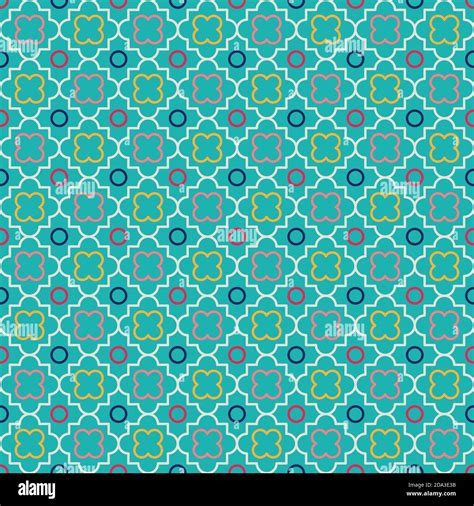 Traditional Quatrefoil Lattice Pattern Turquoise Blue Background With