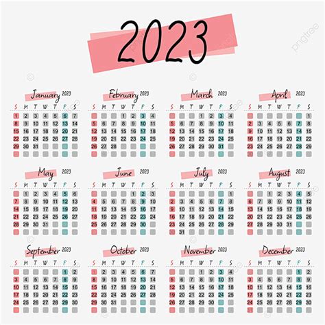 Calendário Completo 2023 Em Várias Cores Suaves Download Grátis Png