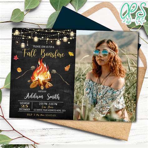 Fall Backyard Bonfire Invitation With Photo Printable Diy