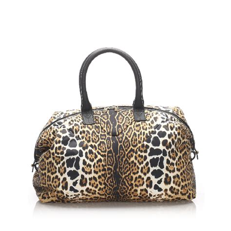 Ysl Leopard Print Nylon Easy Boston Bag In Brown Modesens