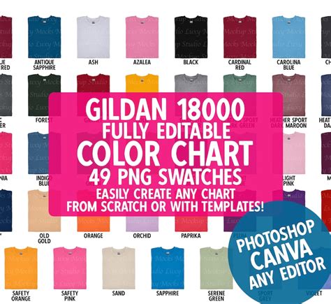 Gildan 18000 G180 DIY Editable Color Chart 49 Colors As PNG Etsy