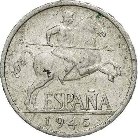 Coin Spain 5 Centimos 1945 Aluminum Km765 European Coins