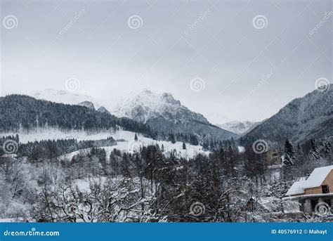 Winter Landscape Mountain Village In The Branromanian Carpathians