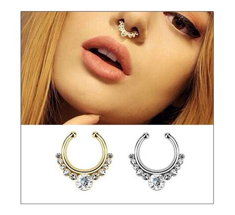 Surgical Steel Titanium Gold Silver Plated Crystal Fake Nose Ring Fake