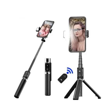 bastão de selfie e tripé com 2 luz led bluetooth iphone e android versátil 3 em 1 escorrega o