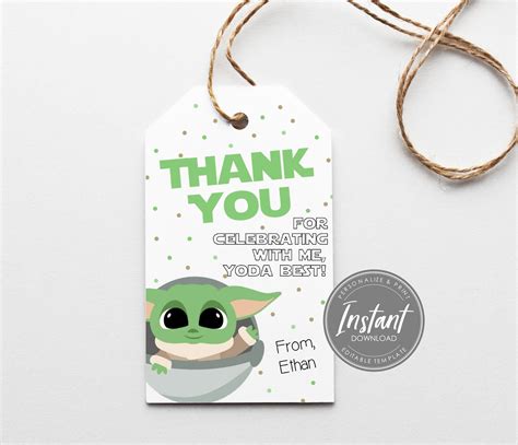 Baby Yoda Favor Tag Template the Child Thank You Tag | Etsy | Favour