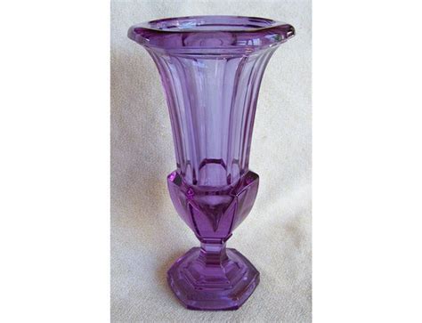 Antique Purple Glass Vase Amethyst Glass Heavy Sculptured Art