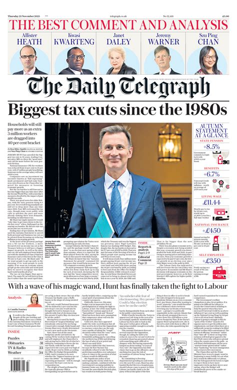 Daily Telegraph Front Page 23rd Of November 2023 Tomorrows Papers Today