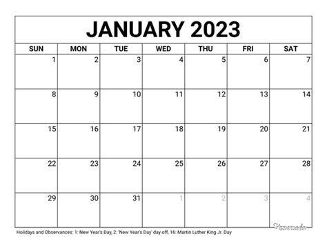 January 2023 And 2024 Calendar Free Printable With Holidays