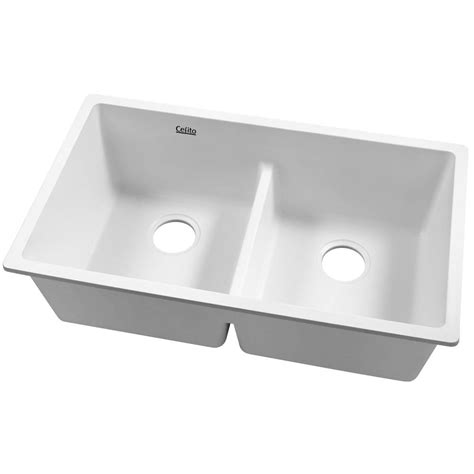 Cefito Stone Kitchen Sink 790x460mm Granite Undertopmount Basin Double